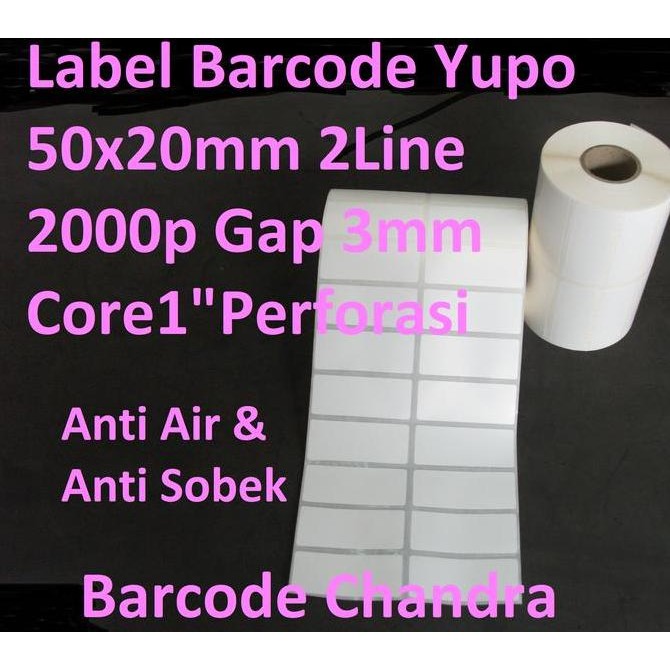

new label stiker bare yupo 50x20mm 2line 2000p gap3mm core 1" perforasi