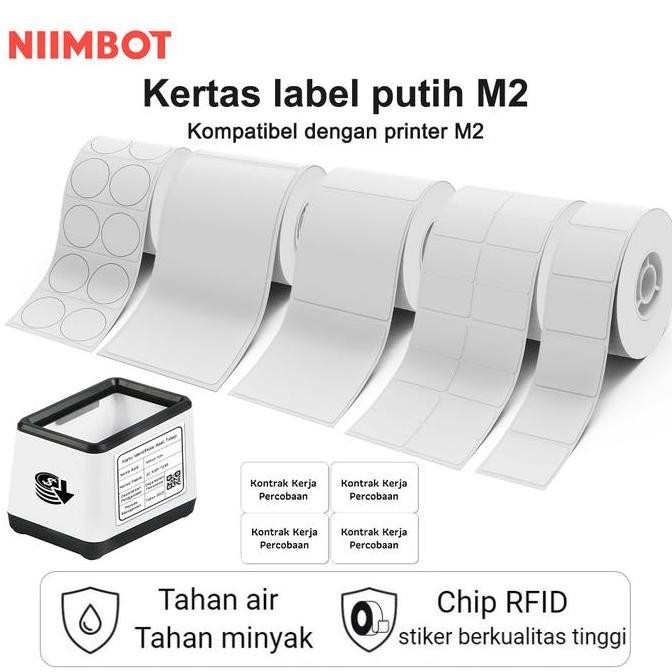 

new niimbot m2 stiker label putih, label printer m2 tahan air, tahan minyak dan tahan air mata, stiker bulat kosong putih murni
