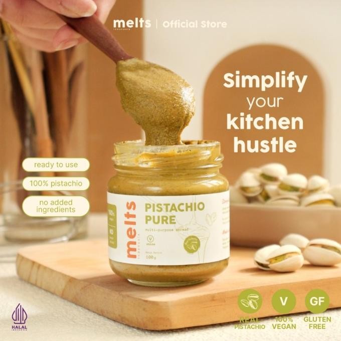 

Produk Baru!! Melts Pistachio Pure | Selai Paste kacang Plant Based Vegan untuk Roti Bahan Kue Baking Pastry Topping