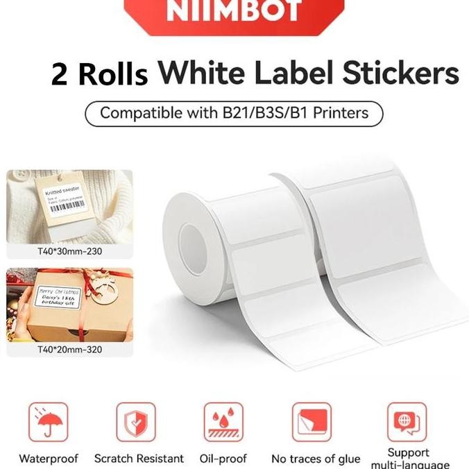 

new niimbot 2 gulungan kertas label bulat persegi putih stiker perekat kertas termal untuk printer label b1/b21/b3s label tahan air
