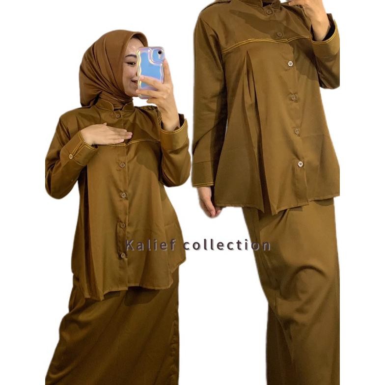 ND Baju Stelan Khaki tua Hamil PDH Pns Wanita terbaru