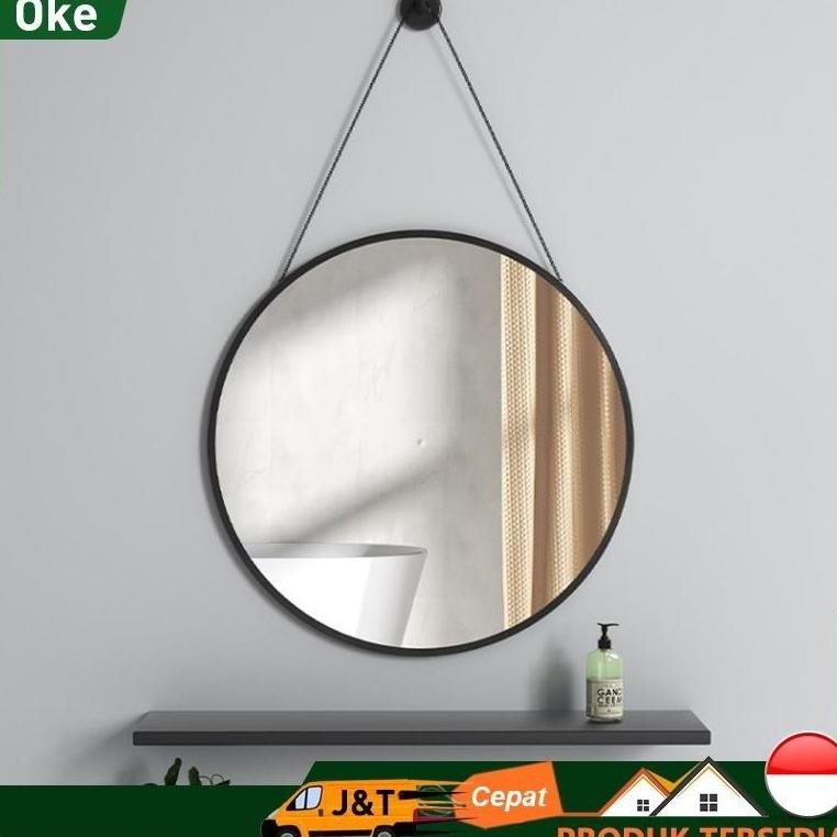 Cermin Gantung Dinding  Cermin Bulat Aesthetic 40cm Kaca Cermin Gantung Tali Bathroom Mirror Cermin 