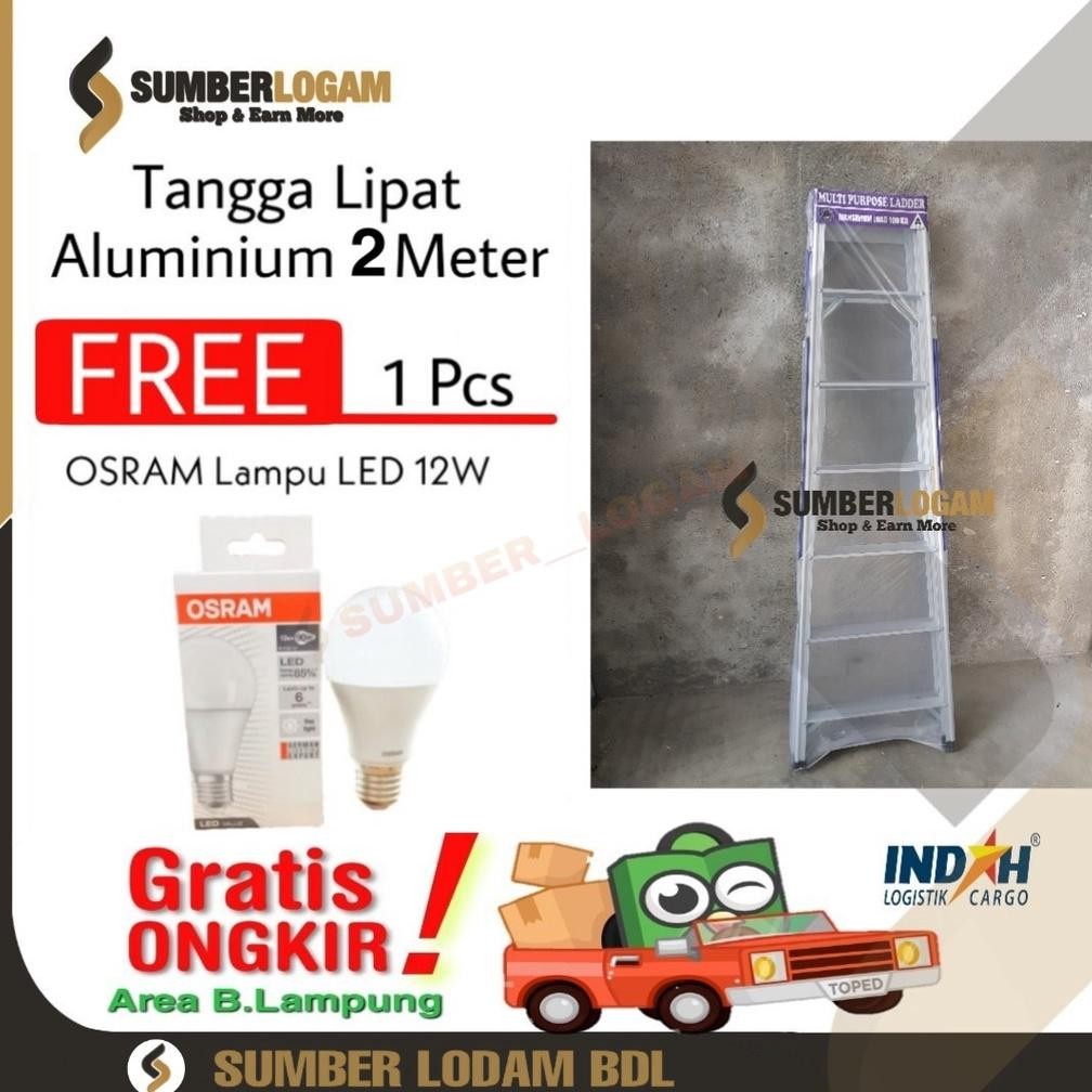 Tangga Lipat Aluminium 2 Meter BONUS OSRAM Lampu LED 12W
