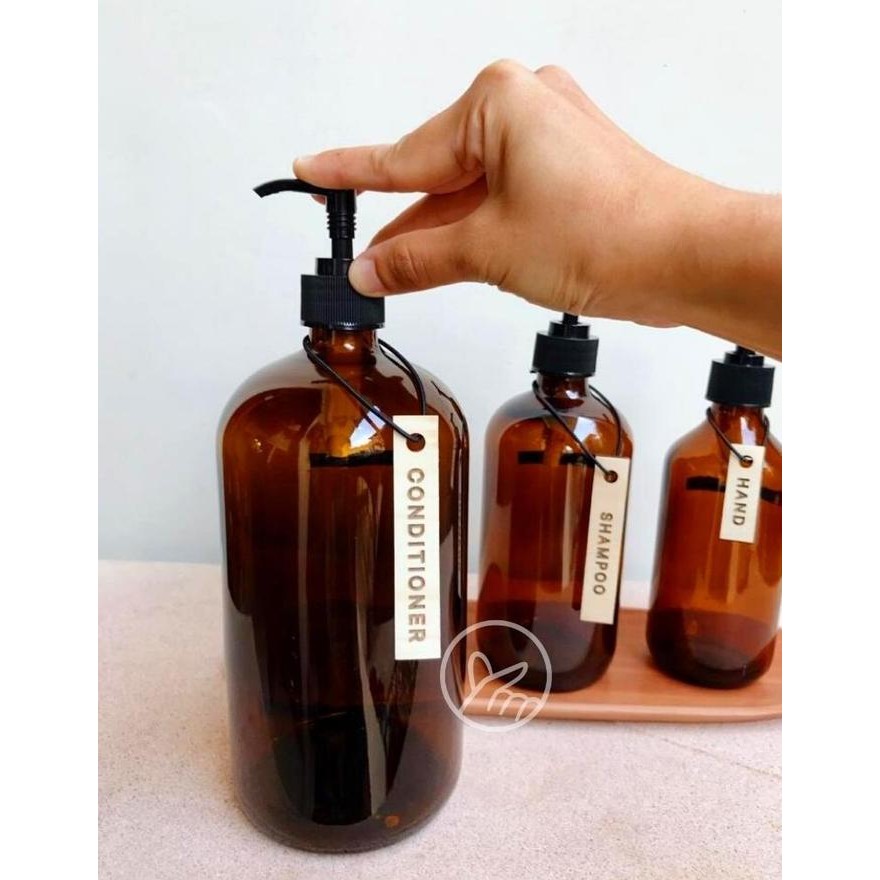 TERBARU - Custom Label - Amber Glass Bottle 1000ml / Black Pump
