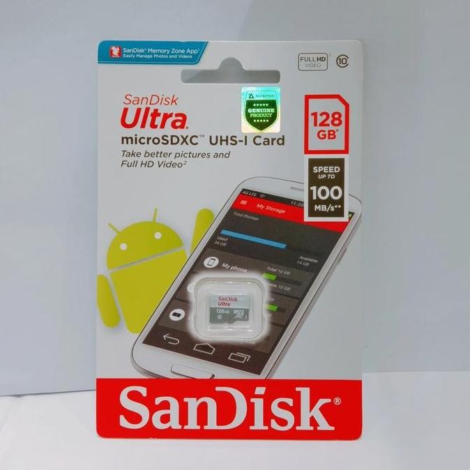TERLARIS - Micro SD SANDISK 128 GB Memory Card Class 10 128GB memori HP ORIGINAL Baru
