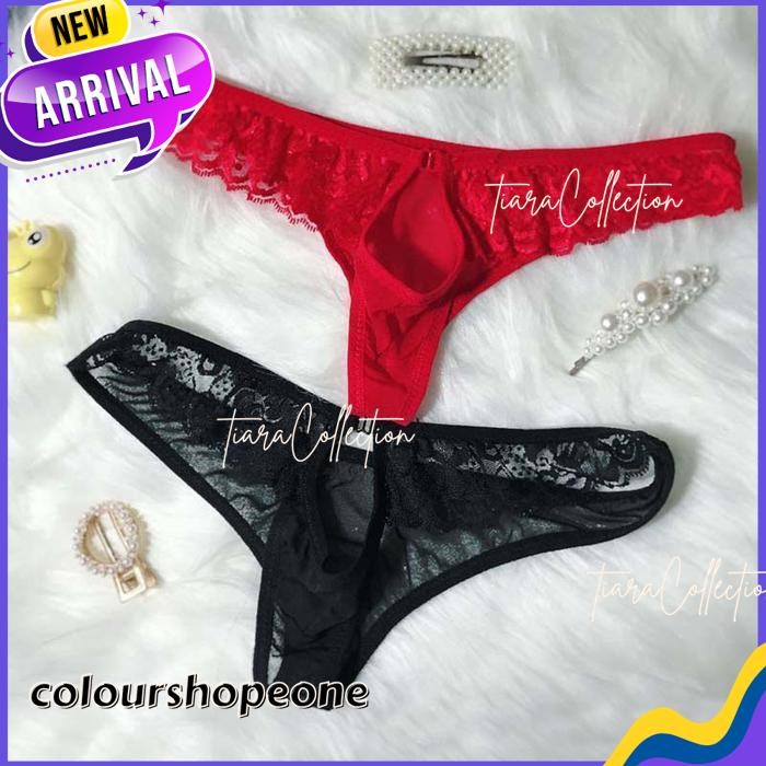 CELANA DALAM PRIA SEXY TRANSPARAN CUTOUT THONG BAHAN LACE Y052 BEST QUALITY !!
