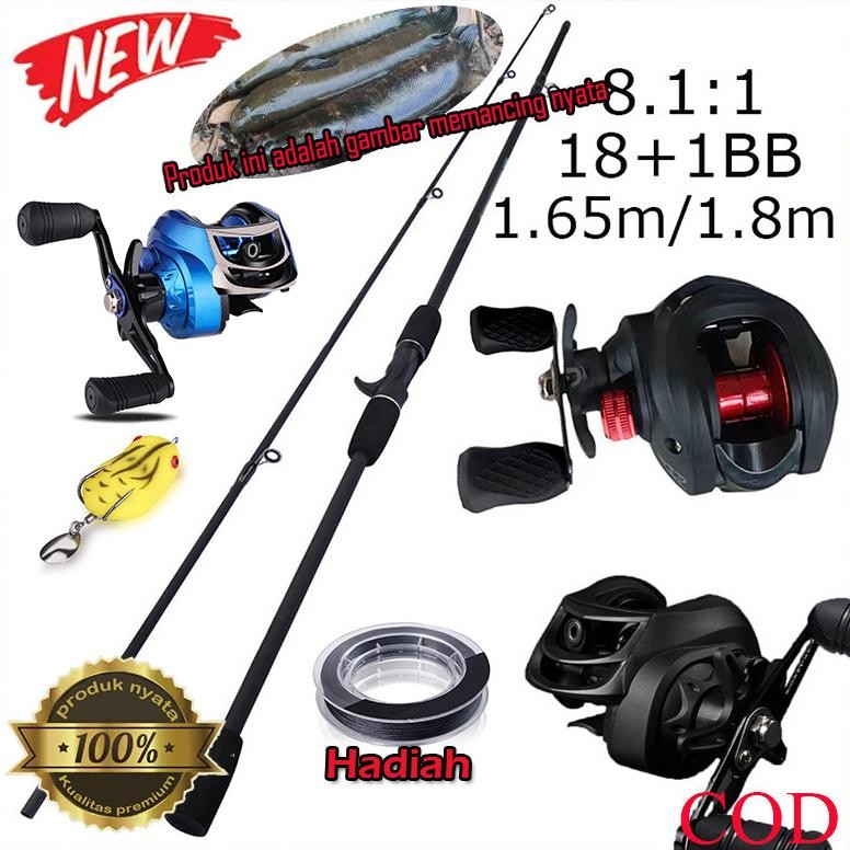 TERMURAH HAIYI FISHING Joran Pancing Set Carbon Baitcasting Fishing Rod Metal Reel Max Drag 8kg Mate