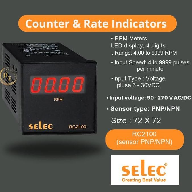 Rpm Meter Selec Rc2100 ( Sensor Pnp/Npn ) Digital Rpm Meter