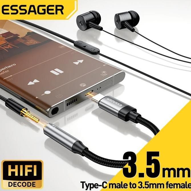 Essager Kabel Adapter Audio 3.5mm Jack Female USB Type C Lightning Adapter Hedset Iphone Adaptor Hed
