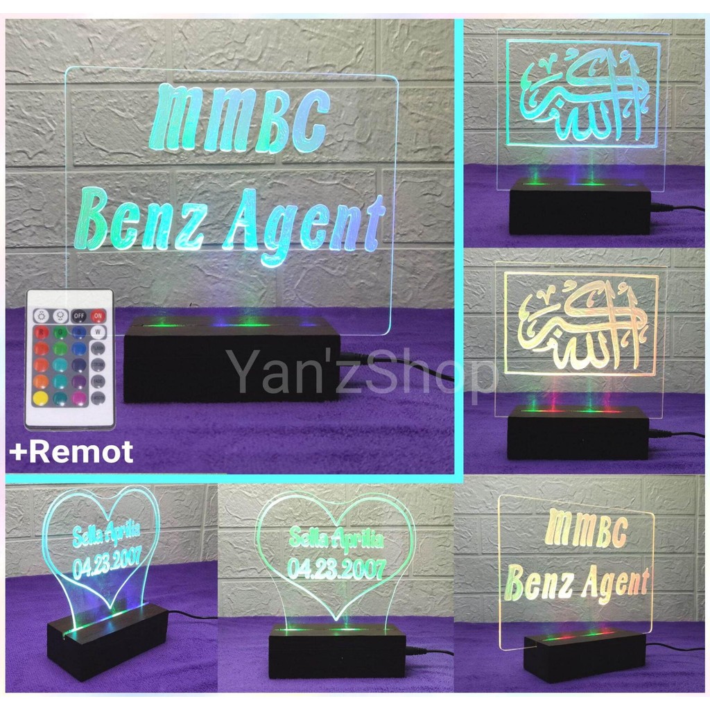 YANZ SHOP - Lampu Hias 3D /Lampu Tidur LED Acrylic Custom Nama/Akrilik/Lampu Hias LED Multi Warna