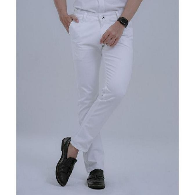 CELANA CHINO PUTIH PANJANG PRIA CINO CHINOS PANTS WHITE SLIM FIT CLANA KERJA KANTOR SEMI FORMAL CASU