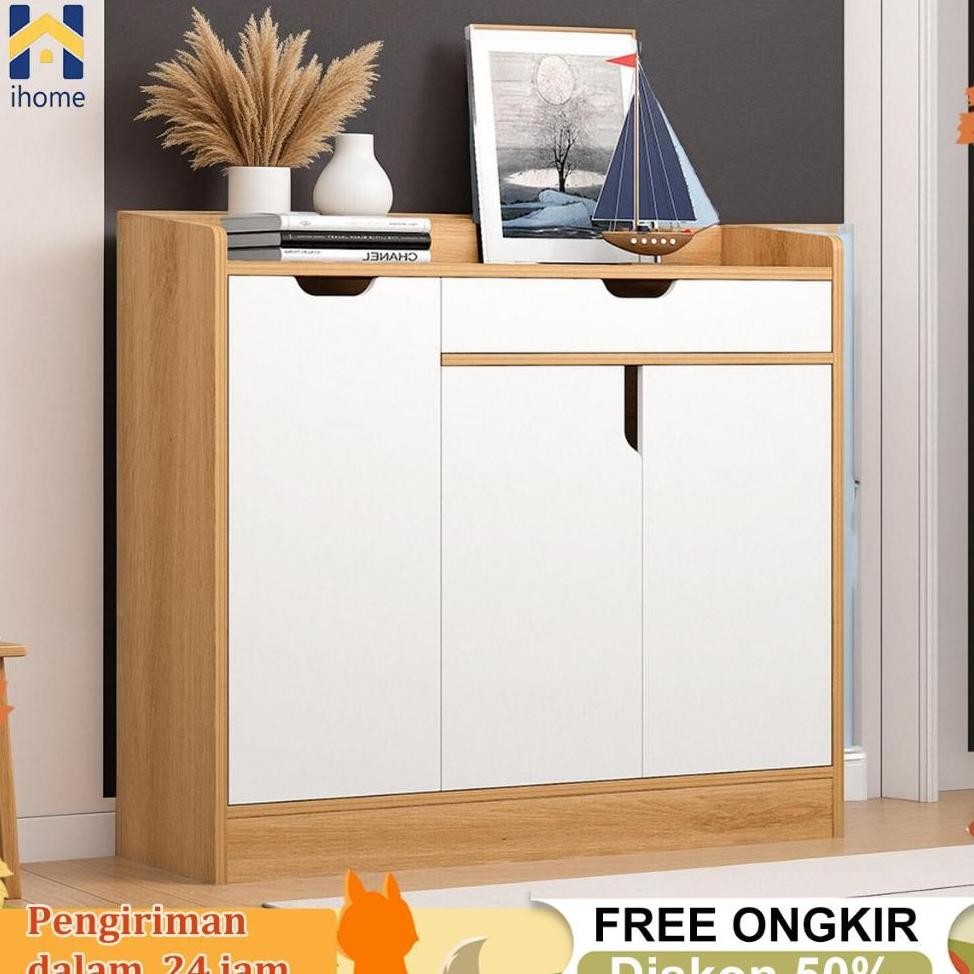 Rak Sepatu Anti Debu Kayu Lemari Susun Sepatu Rak Sepatu Serbaguna Pintu Kaca