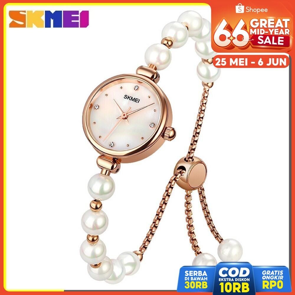 Jam Tangan Wanita SKMEI 1983 Cantik, Unik, Model Gelang Serut, Mutiara