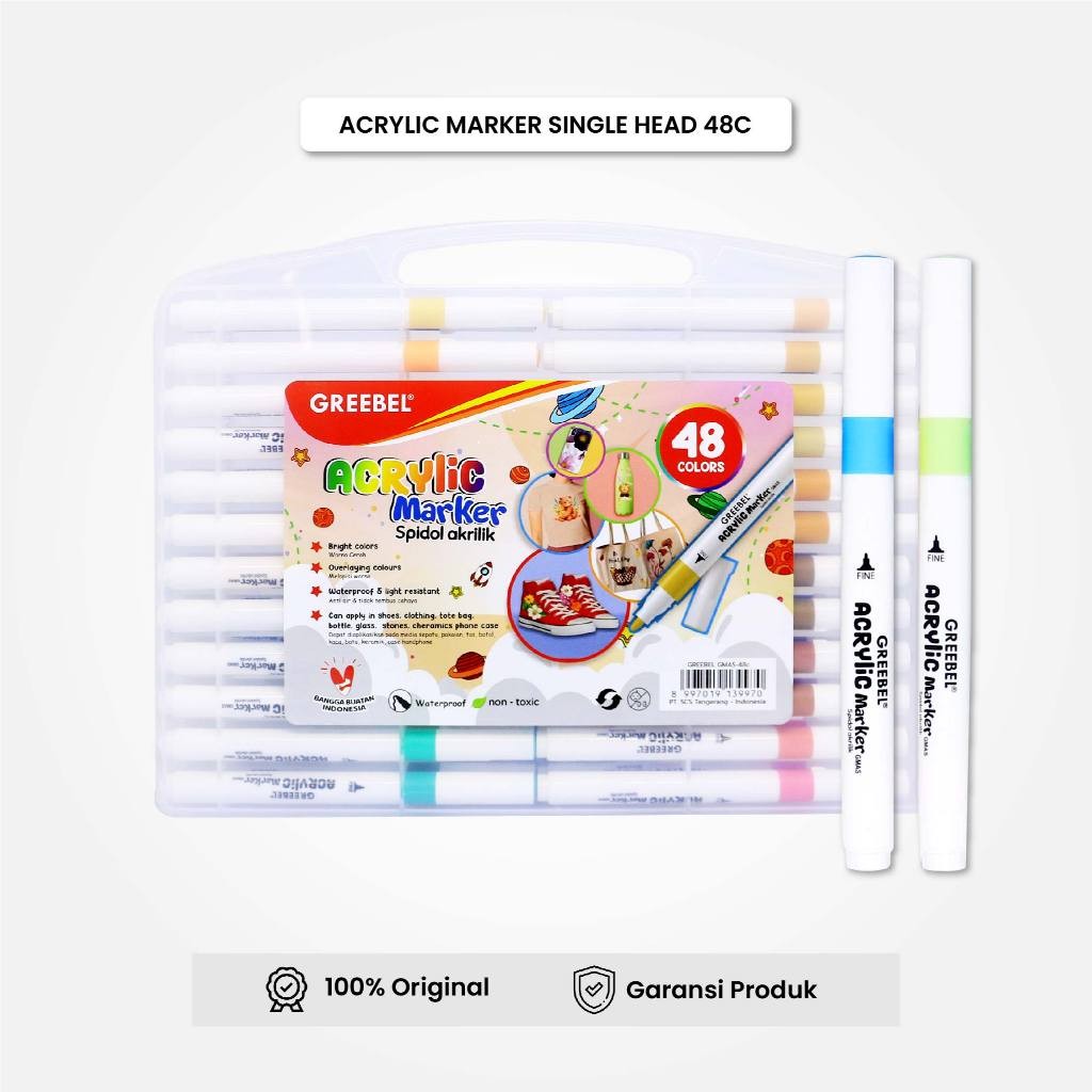 

GREEBEL Spidol Warna Warni 1 Set / Spidol Marker Acrylic Single Head (48 Warna) / Spidol Warna / Sketch Marker / Spidol Set