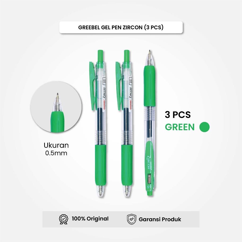 

GREEBEL Gel Pen Pulpen Pena GP-509 Zircon Hijau 0.5 (3PCS/SET) / Pulpen Gel Murah Grosir