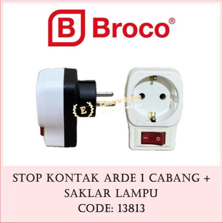 Broco Stop Kontak 1 Cabang dengan Arde, Saklar dan Lampu 13813