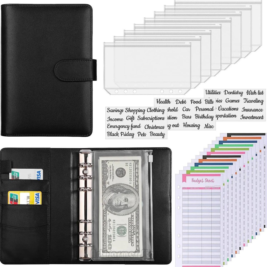 

A6 Budget Binder With Cash Envelope Savings Book Budget Planner Pu Leather Laptop Binder With Binder Pocket Cash Fill Folder