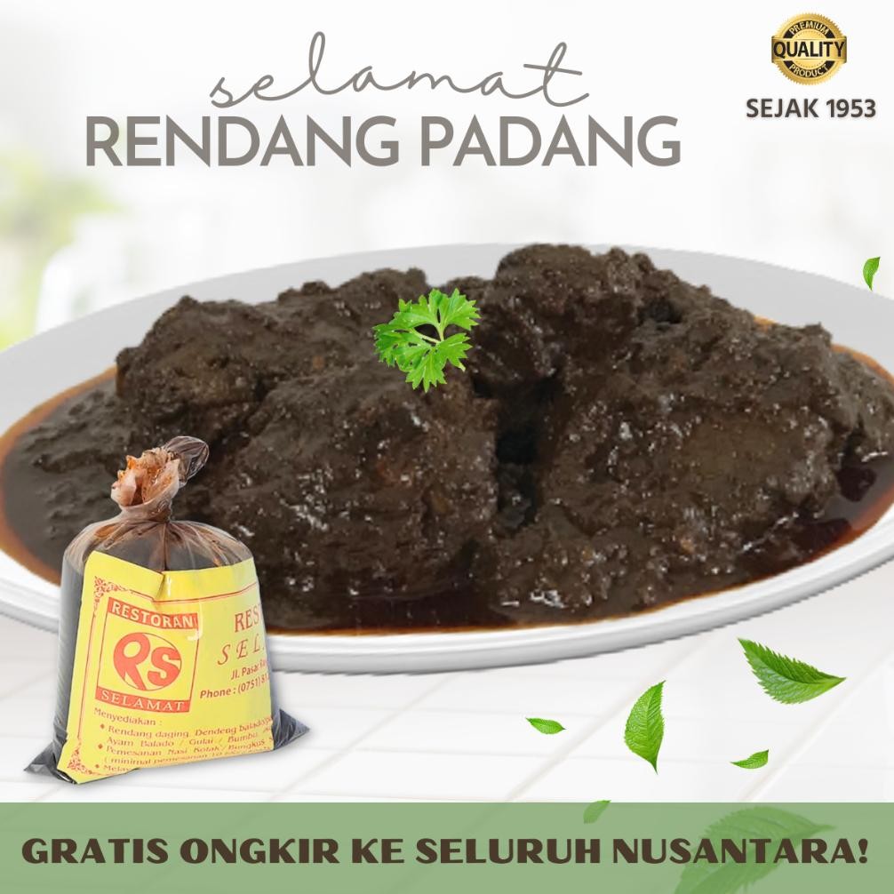 

Rendang Daging SELAMAT Padang Asli Minang Makanan Lauk Instan Siap Saji 200 Gram