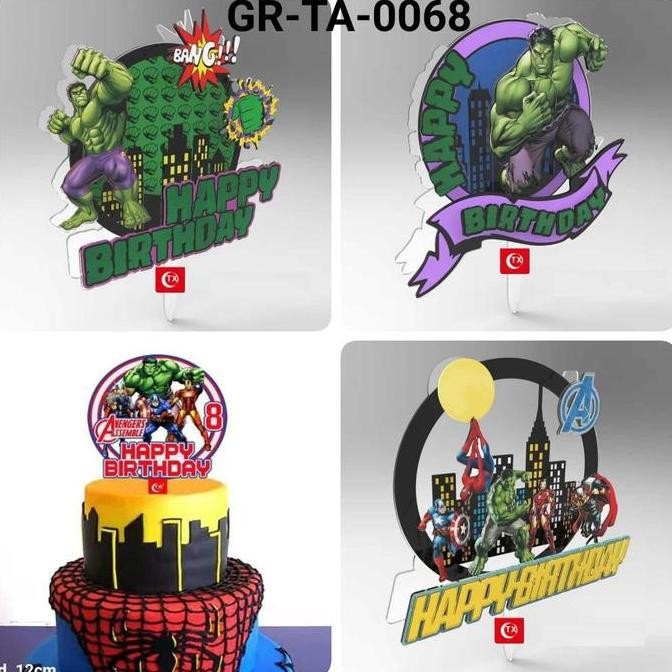 =====] TA-0068 Cake topper akrilik happy birthday avenger superhero hulk thor