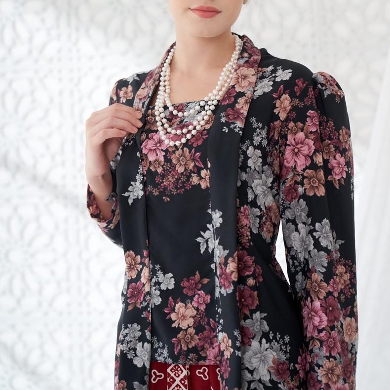 Kebaya Kutubaru Tunik Floral /Kutubaru Modern Hitam/Kebaya Jumputan Solo /Baju Wisuda/ Baju kondanga