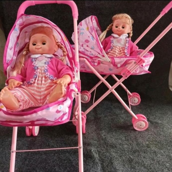 Mainan stroller boneka bayi girl rangka besi boneka bersuara Dolls