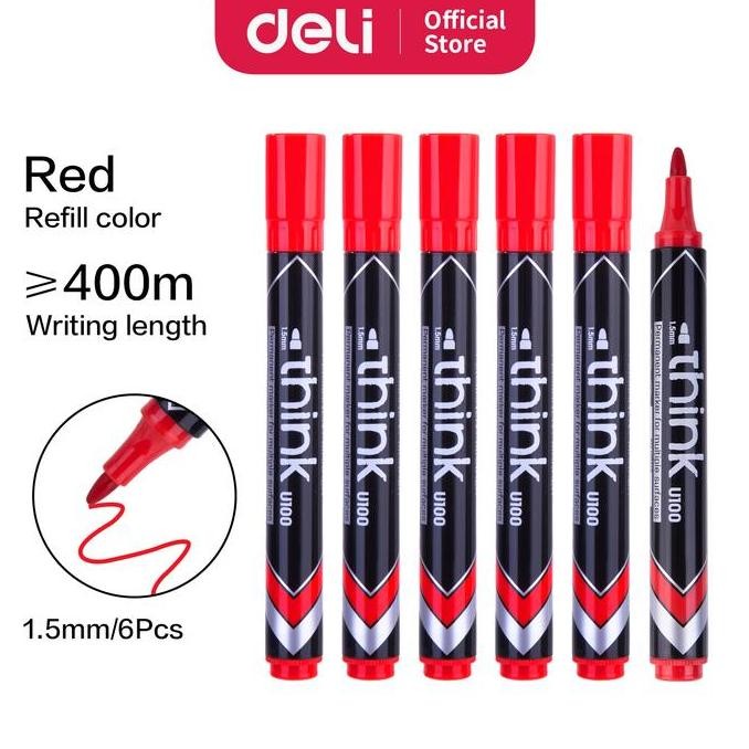 

Termurah Deli EU10040 (BOX) Permanent Marker/Spidol Permanen-Merah 12 Pcs
