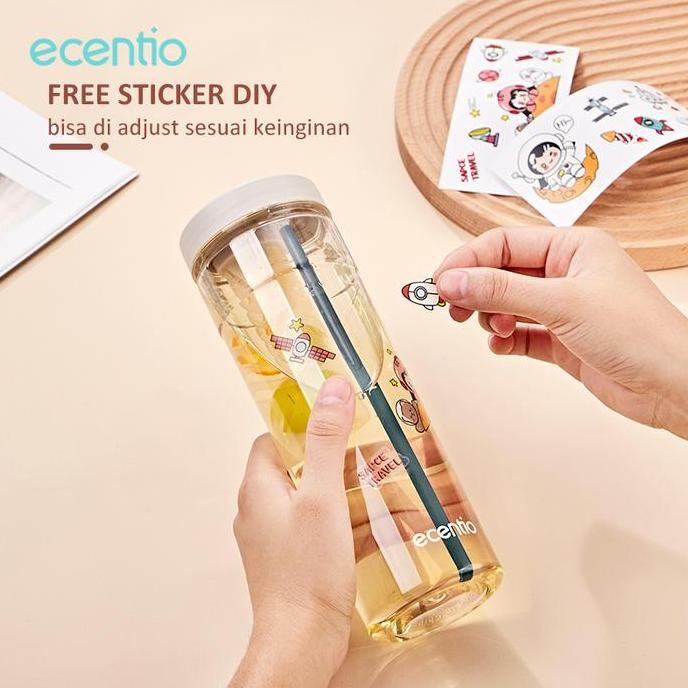 Tersedia Ecentio Botol Minum Sedotan Transparan Tumbler Infused Free Stiker