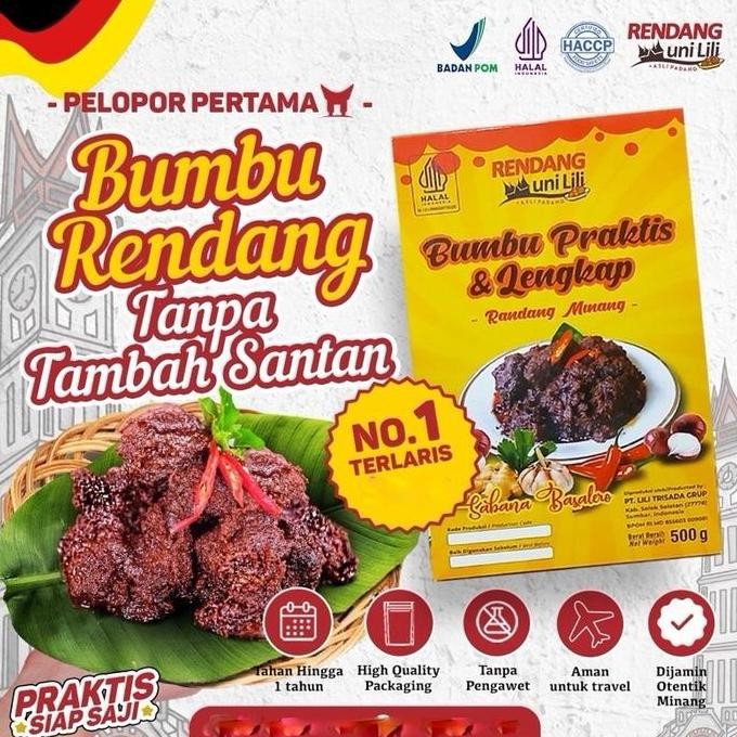 

Bumbu Rendang Instan TANPA TAMBAH SANTAN - Rendang uni lili Bumbu Rendang Praktis & Lengkap utk 1 KG Daging Rendang Uni Lili BUMBU INSTAN TU