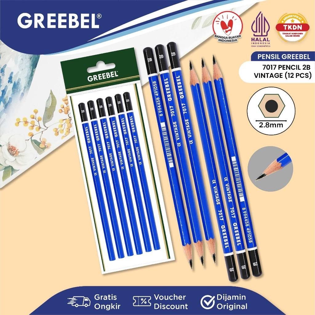 

GREEBEL Pensil Kayu 2B / Pencil Clour Vintage / Buku & Alat Tulis / Pensil Serut 7017 (12 Pcs/Set)