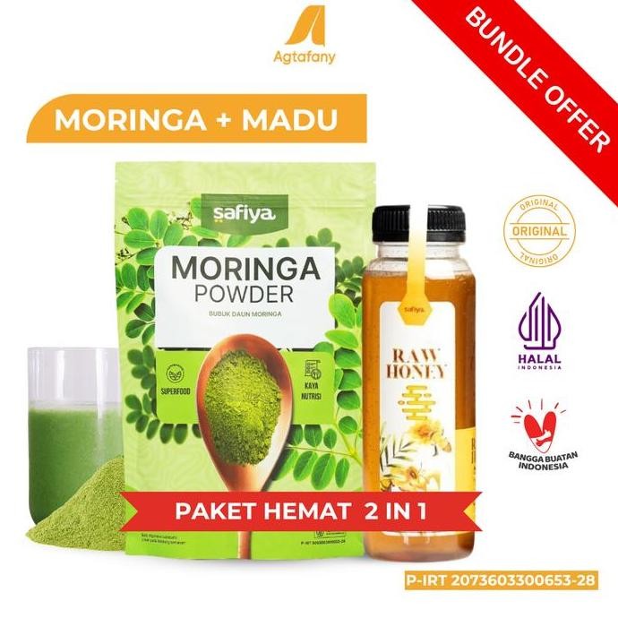 

HIW [Paket Hemat] Bubuk Moringa 250 gr + Madu Murni 350 gr | Serbuk Daun Kelor Powder Organik Raw Honey Original Safiya