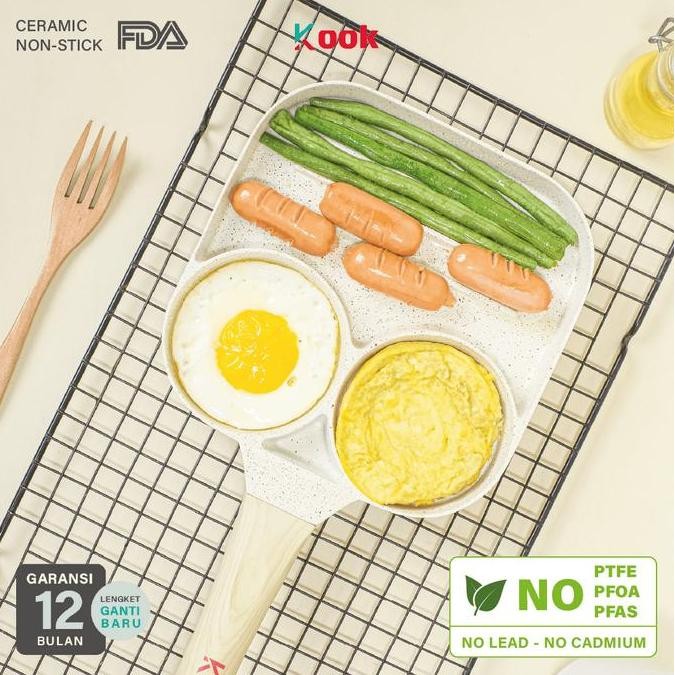 Terlaris KOOK Brunch Pan - Alat Masak Panci Wajan Sarapan Anti Lengket Telur Cetak Sosis Sayur Panca
