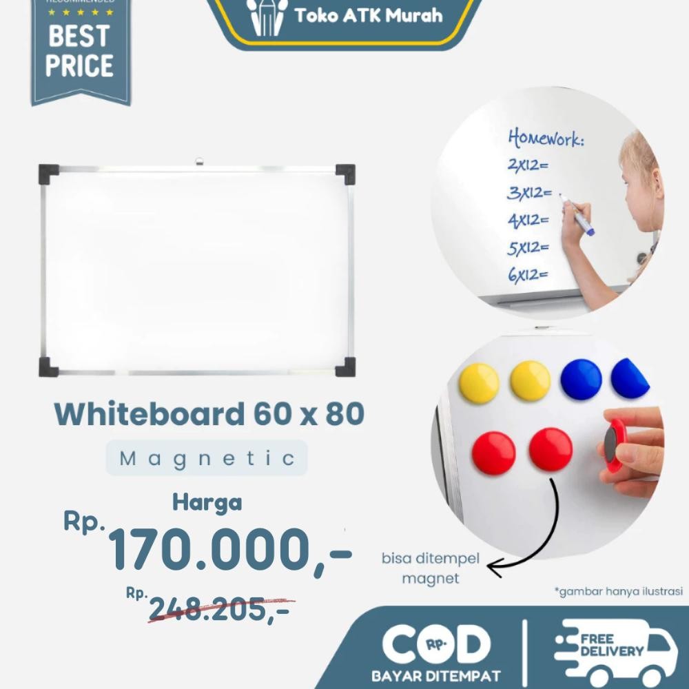 

READY PAPAN TULIS MAGNETIK ATK 88 / WHITEBOARD 60 X 80 MAGNETIC