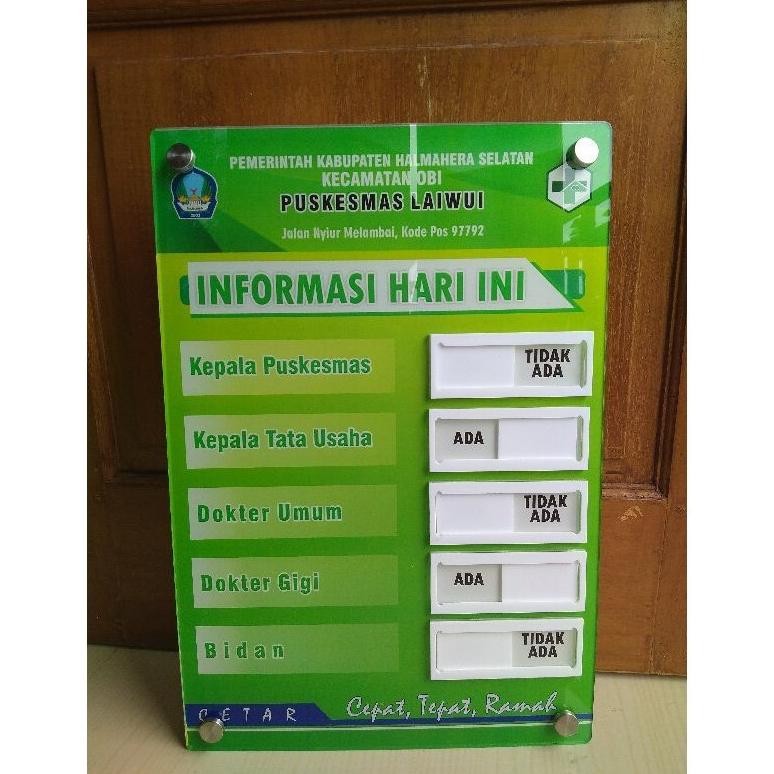 

SPIROS PAPAN INFORMASI KEHADIRAN AKRILIK | KEHADIRAN PETUGAS RUMAH SAKIT PUSKESMAS