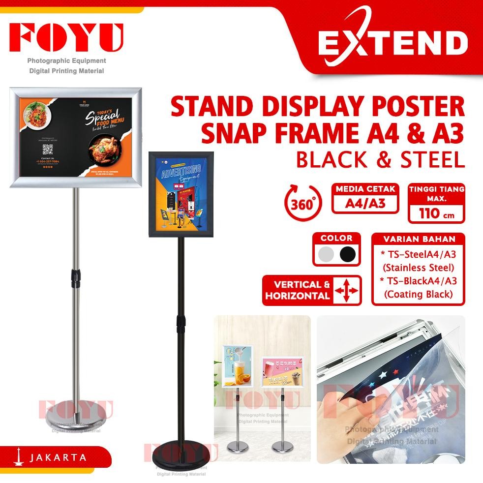 

SPIROS STAND DISPLAY POSTER SNAP FRAME STEEL BLACK A3 A4 SIGN BOARD TRIPOD