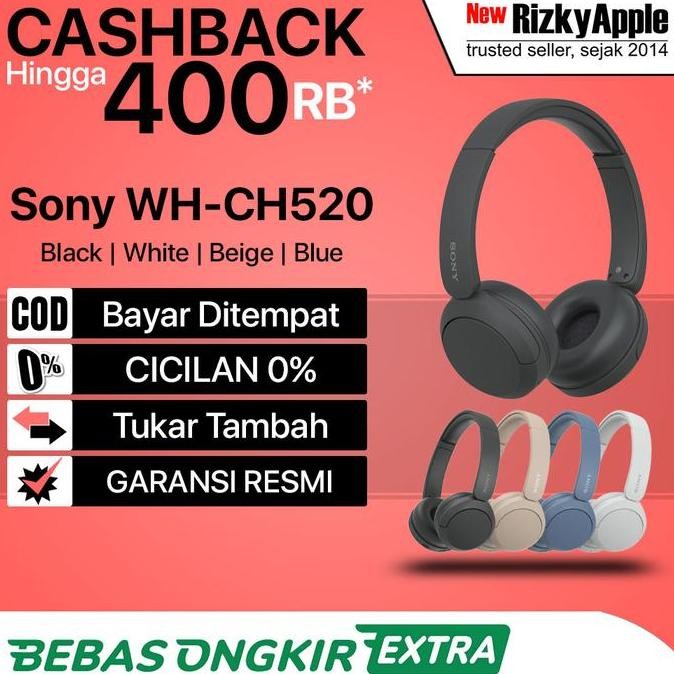 Sony Wh Ch520 Extra Bass Bluetooth Headphone Wireless Headset / Ch 520 New Stok