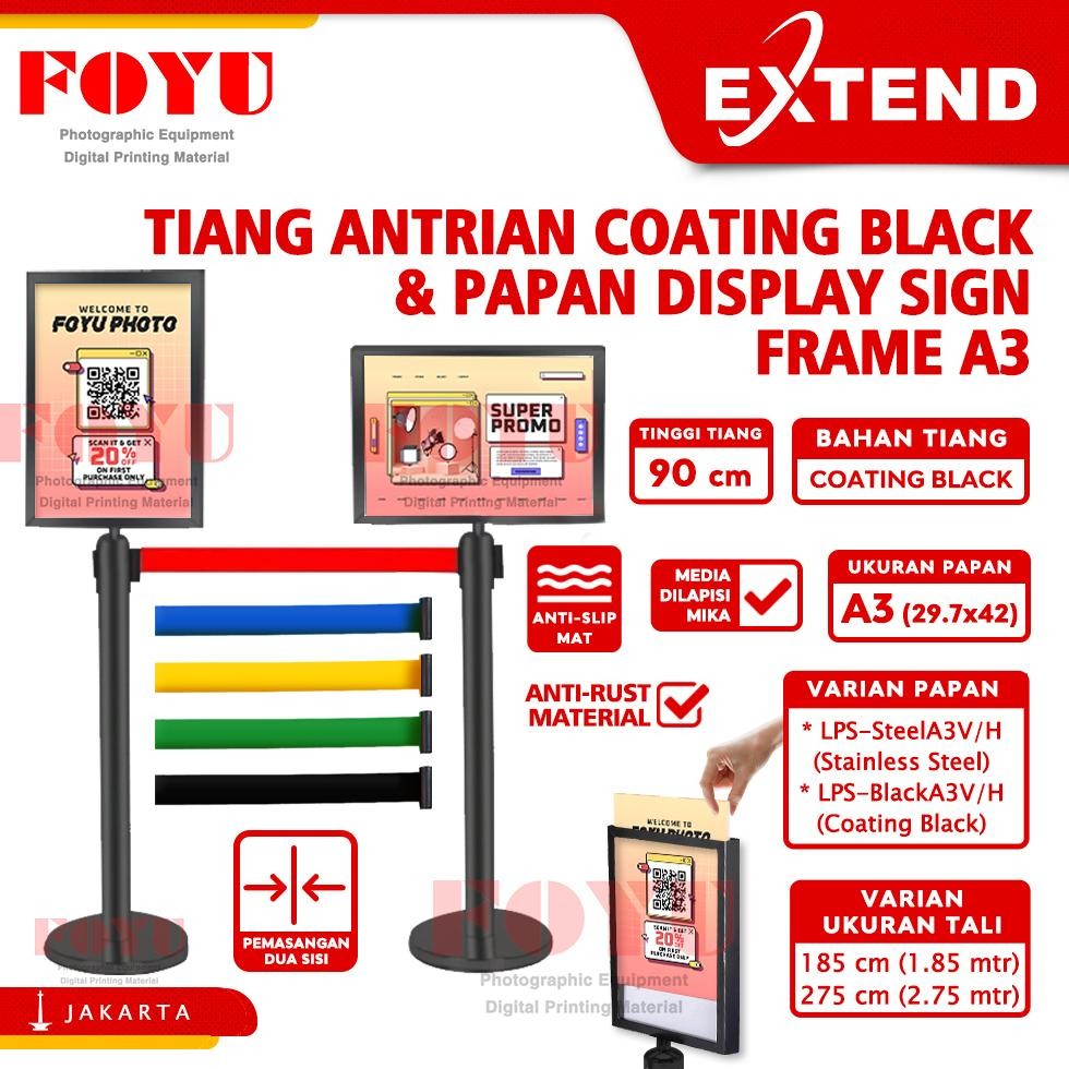 

PANAGO TIANG PEMBATAS ANTRIAN BLACK PITA LINE PAPAN DISPLAY SIGN FRAME A3