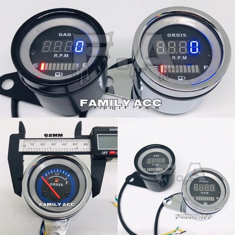 Speedometer Bulat 2in1 Digital RPM Plus Fuel Meter/ Amper Bensin Untuk Semua Jenis Motor Custom