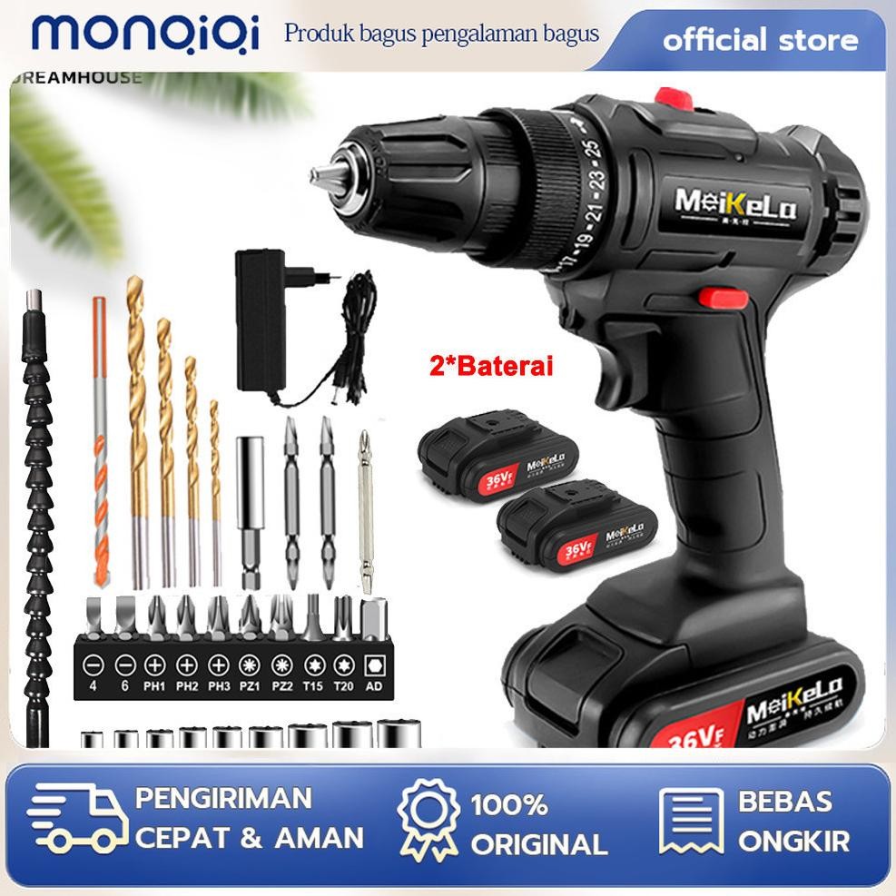 NEW Impact Cordless Drill 38VF / Mesin Bor 2 Baterai Tanpa Kabel Untuk Tembok Beton/Bor Batre1 Set L