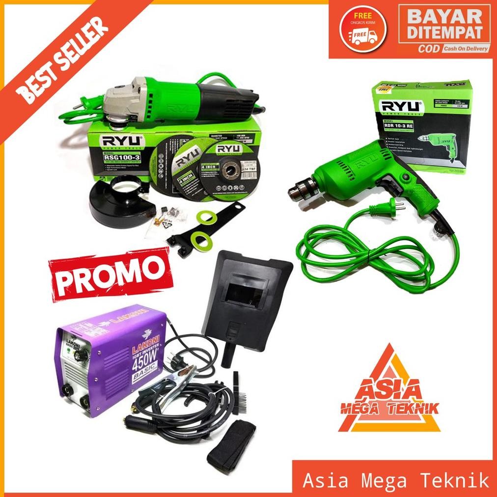 Paket 3 Mesin Las Listrik LAKONI/RYU 450 Watt Mesin Bor Mesin Gerinda Ryu