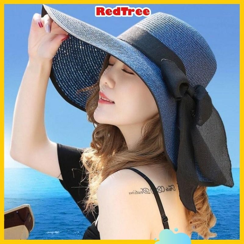 Redtree Topi Pantai Lebar List Hitam / Topi Pantai Lebar / Topi Pantai Dewasa T92