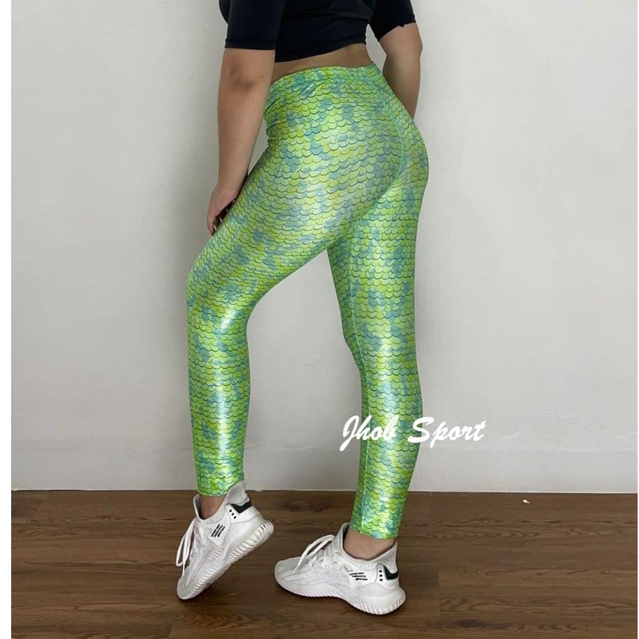 Legging Panjang Motif/Legging Olahraga Sport/Legging Senam Hijau Sisik