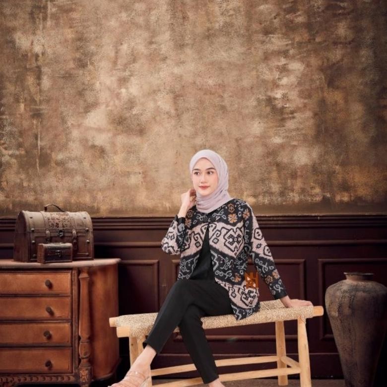 Blouse Batik Bolero Kerja Wanita Sudah inner Motif Kekinian Lengan Panjang Modern