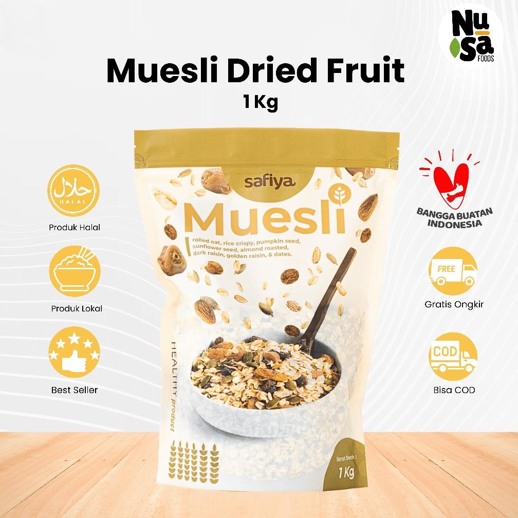

Muesli Dried Fruit Mix 1 Kg Safiya Sereal Diet dan Makanan Ringan Sehat Oatmeal AST nUg