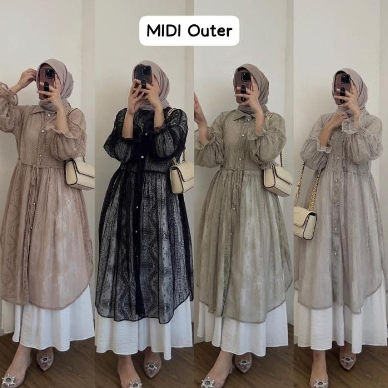 Outer Long Outer Cardigan  Brukat Renda Lace Malika Import Premium Murah