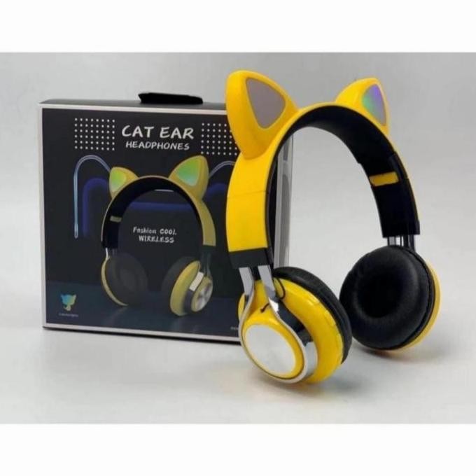 Handfree Handset Bando Cat Ear Bluetooth / Earphone Lampu Led Headset New Stok