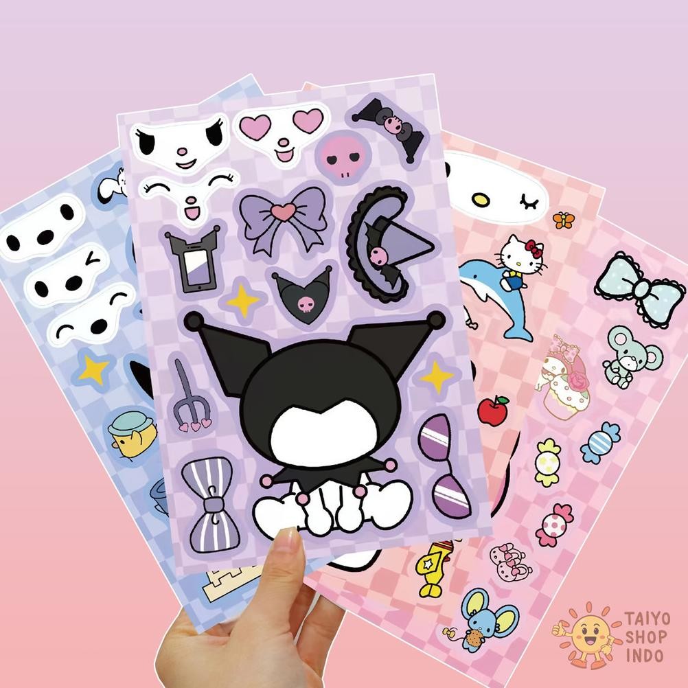 

[original] diy stiker ganti muka sanrio 1 set isi 8 pcs karakter sticker dekorasi hiasan mainan anak [terlaris] [terbaik]