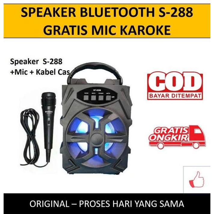 Speaker Bluetooth S288 Portable Mkc Jbk S-288 Gratis Mic Karaoke New Stok