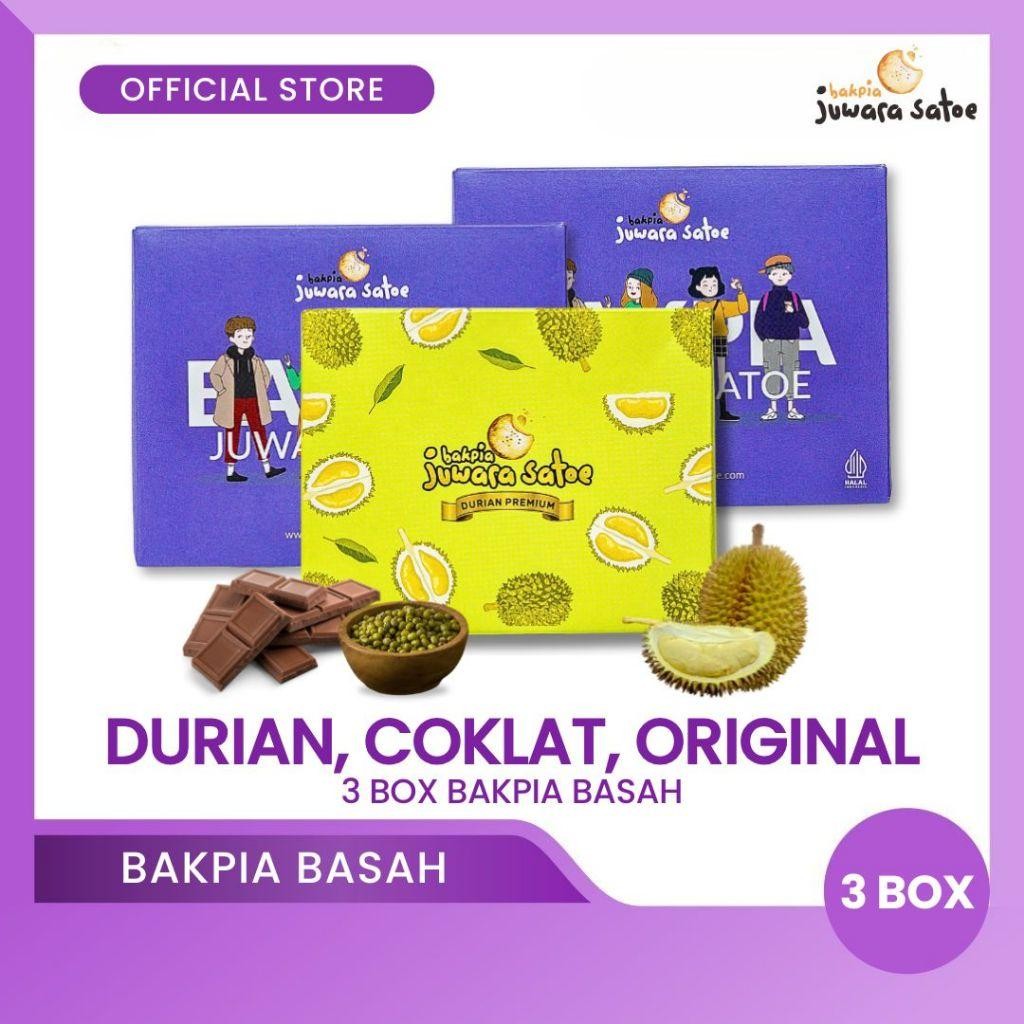 

NEW PRODUCT BAKPIA JUWARA SATOE [ 3 BOX ] PAKET MIX COMBO BAKPIA BASAH (DURIAN, COKLAT, ORIGINAL) - OLEH OLEH KHAS JOGJA NATURES TOUCH.