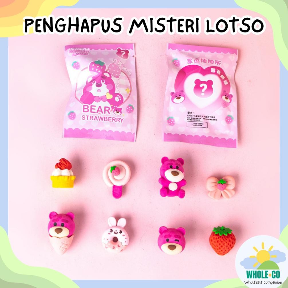 

RB (1 BOX ISI 32 PCS) Penghapus Misteri Paket Lotso Karakter Beruang Pink Lucu Unik Imut Grosir ER 1112