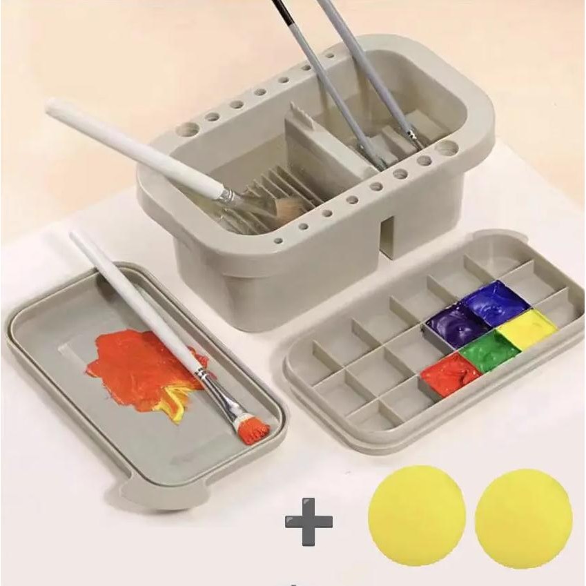 

1 Set Paint Brush Cleaner Washer Multifunction Painting Brush Washing Bucket Tool Basin Holder Tray Palette Lid 2 Paint Sponges